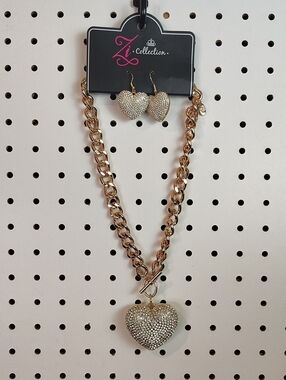 Paparazzi Zi COLLECTION Gold-Tone Pave Heart Necklace and Earrings Set
